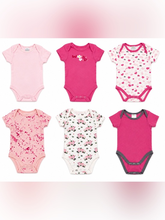 Multiples Other - Multiples Baby Girls Short-Sleeve One-Piece Bodysuit Pack in Pink Variations
